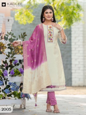 Nimaya By Kadlee Thread Handwork Straight Kurti pant and dupatta catalogue at affordable rate  readymade suit catalogs