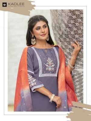 Nimaya By Kadlee Thread Handwork Straight Kurti pant and dupatta catalogue at affordable rate  readymade suit catalogs