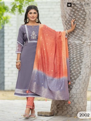 Nimaya By Kadlee Thread Handwork Straight Kurti pant and dupatta catalogue at affordable rate  readymade suit catalogs