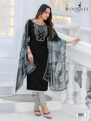 Nirvee by Wooglee Designer Hand Embroidered Fancy ready made suit catalogue with low rate dress material catalogs