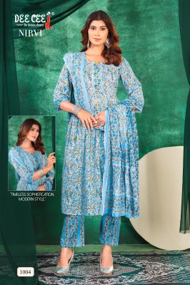 Nirvi by Deecee Ghera Tie Patti cotton cambric printed readymade suit catalogue at affordable rate Dee cee