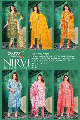 Nirvi by Deecee Ghera Tie Patti cotton cambric printed readymade suit catalogue at affordable rate readymade suit catalogs