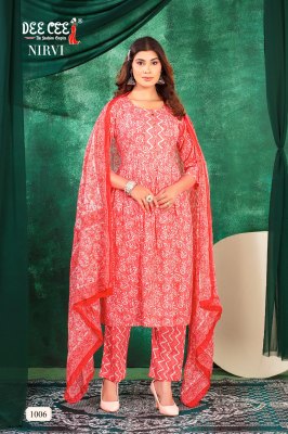 Nirvi by Deecee Ghera Tie Patti cotton cambric printed readymade suit catalogue at affordable rate readymade suit catalogs