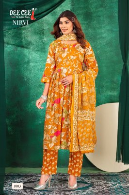 Nirvi by Deecee Ghera Tie Patti cotton cambric printed readymade suit catalogue at affordable rate readymade suit catalogs