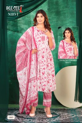 Nirvi by Deecee Ghera Tie Patti cotton cambric printed readymade suit catalogue at affordable rate readymade suit catalogs