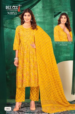 Nirvi by Deecee Ghera Tie Patti cotton cambric printed readymade suit catalogue at affordable rate readymade suit catalogs