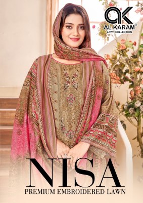 Nisa vol 1 by Alkaram Pure Lawn Cotton with Self Embroidered Pakistani suit catalogue at affordable rate wholesale catalogs