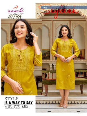 Nitya by Aanchi kurti straight cut embroidered kurti catalogue at affordable rate kurtis catalogs