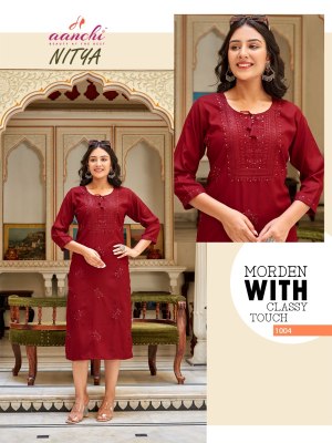 Nitya by Aanchi kurti straight cut embroidered kurti catalogue at affordable rate kurtis catalogs