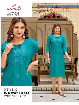 Nitya by Aanchi kurti straight cut embroidered kurti catalogue at affordable rate kurtis catalogs