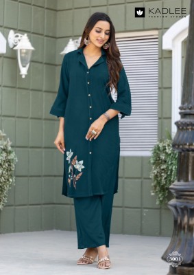 Niva by Kadlee Printed handwork reyon co ord set catalogue at affordable rate kurtis catalogs