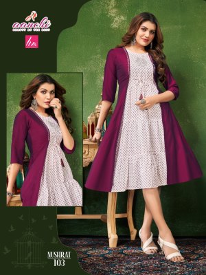 Nushrat by Aanchi kurtis Liva reyon printed kurti catalogue at affordaable rate kurtis catalogs