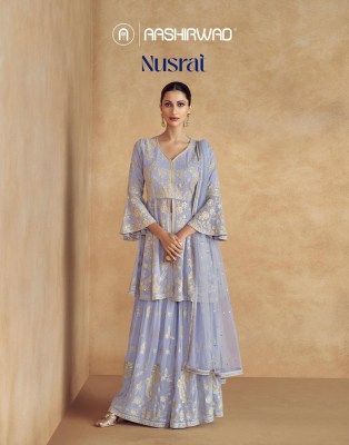 Nusrat by Aashirwad real georgette premium embroidered sharara suit catalogue Aashirwad Creation 