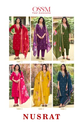 Nusrat by Ossm pure viscorse roman silk embroidered readymade suit catalogue readymade suit catalogs