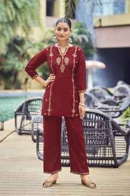 OSSM Celebrations Festive Viscos Roman Silk Heavy Embroidery Work Suit with Pant Pocket Wholesale co ord set catalogs