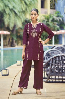 OSSM Celebrations Festive Viscos Roman Silk Heavy Embroidery Work Suit with Pant Pocket Wholesale co ord set catalogs