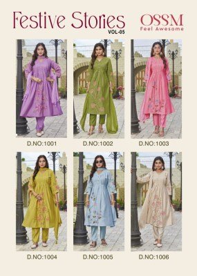 OSSM Festive Stories Vol 05 Roman Silk Heavy Embroidery with Flair, Premium Viscose Roman Silk, Kurti with Inner, Chanderi Jacquard Dupatta Wholesale kurtis catalogs