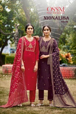 OSSM Monalisa Vol 06 Premium Viscos Roman Silk Suit with Heavy Embroidery And Chanderi Jacquard Dupatta Wholesale 