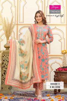 Odhani by Diya Trends cotton printed classy kurti pant and dupatta catalogue at affordable rate readymade suit catalogs