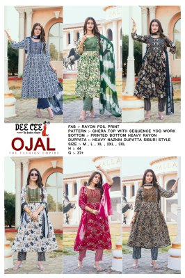 Ojal by Deecee Reyon foil printed sequence work readymade suit collection at low rate readymade suit catalogs