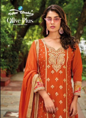 Olive Plush by Your choice Pure Fancy embroidered sharara csuit catalogue at affordable Your choice