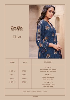 Om tex by Dilbar present natural crepe digital print with embroidered unstitched dress material at low rate salwar kameez catalogs