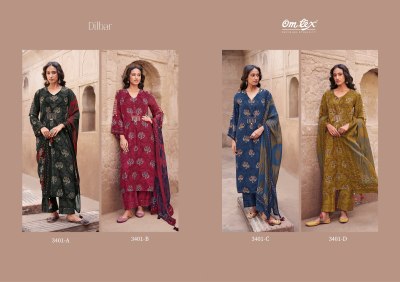 Om tex by Dilbar present natural crepe digital print with embroidered unstitched dress material at low rate salwar kameez catalogs