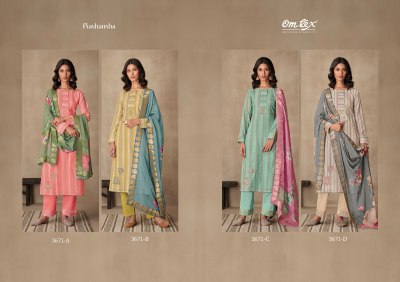 Om tex by Prashansha muslin linen digital printed with embroidered unstitched dress material catalogue at low rate dress material catalogs