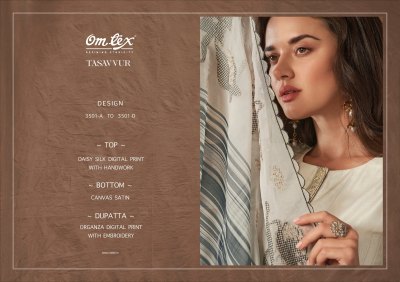 Om tex by Tasavvur dasy silk digital printed with hand work unstitched suit material catalogue at low rate salwar kameez catalogs