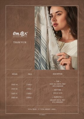 Om tex by Tasavvur dasy silk digital printed with hand work unstitched suit material catalogue at low rate salwar kameez catalogs