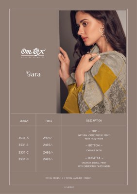 Om tex by Yara Natural crepe digital printed with hand work unstitched dress material catalogue salwar kameez catalogs