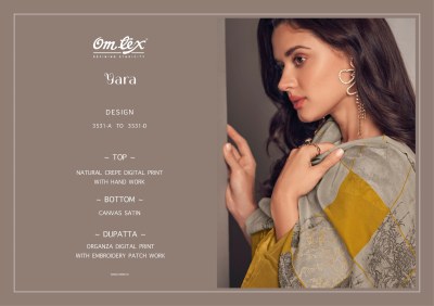 Om tex by Yara Natural crepe digital printed with hand work unstitched dress material catalogue salwar kameez catalogs