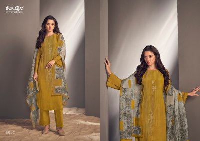 Om tex by Yara Natural crepe digital printed with hand work unstitched dress material catalogue salwar kameez catalogs