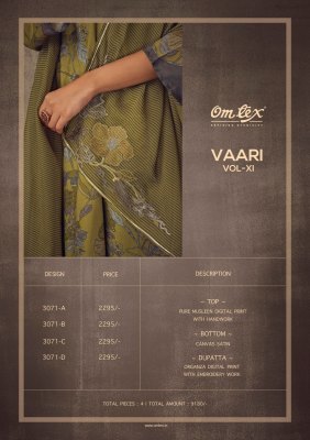 Om tex present Vaari vol xI pure muslin digital printed with handwork unstitched suit material catalogue at low rate  salwar kameez catalogs