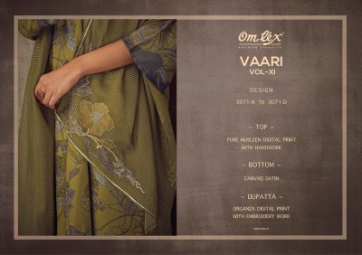 Om tex present Vaari vol xI pure muslin digital printed with handwork unstitched suit material catalogue at low rate  salwar kameez catalogs