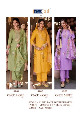 Once more vol 5 by Anju fabric Exclusive kurti pant and dupatta at low rate readymade suit catalogs