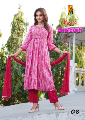 One touch by Master reyon foil print aaliya cut readymade suit catalogue at low rate readymade suit catalogs