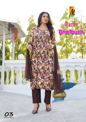 One touch by Master reyon foil print aaliya cut readymade suit catalogue at low rate readymade suit catalogs