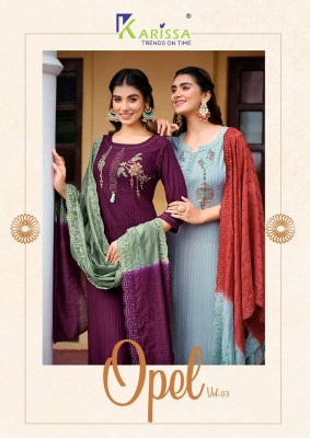 Opel vol 3 by Karissa preium pure viscous Kurti pant dupatta set catalogue wholesale price in India  Karissa 