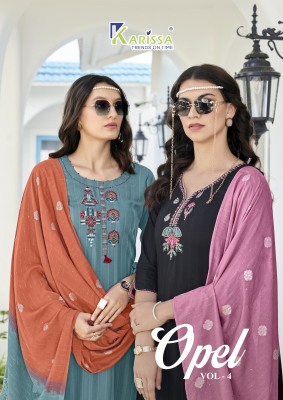 Opel vol 4 by Krissa premium reyon kurti pant and dupatta catalogue at affordable rate  Karissa 