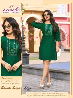 Orange by Aanchi Straight rangeela silk kurti catalogue at affordable rate kurtis catalogs
