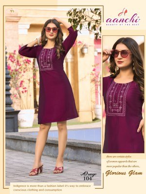 Orange by Aanchi Straight rangeela silk kurti catalogue at affordable rate kurtis catalogs