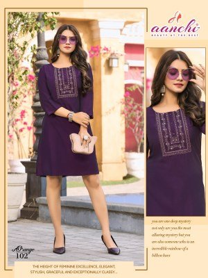 Orange by Aanchi Straight rangeela silk kurti catalogue at affordable rate kurtis catalogs