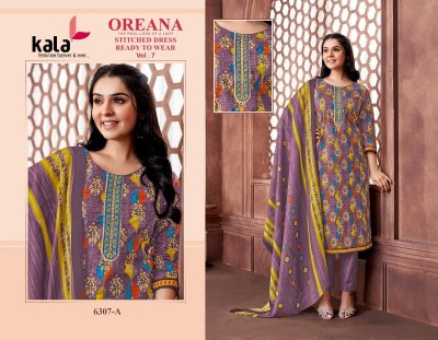 Oreana vol 7 by Kala heavy cotton printed with tie work readymade suit collection at low rate readymade suit catalogs