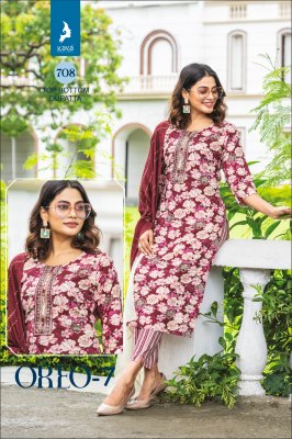 Oreo 7 by Kaya Heavy reyon printed Kurti pant and dupatta catalogue at amaviexpo readymade suit catalogs