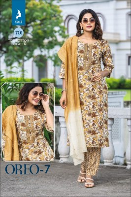 Oreo 7 by Kaya Heavy reyon printed Kurti pant and dupatta catalogue at amaviexpo readymade suit catalogs