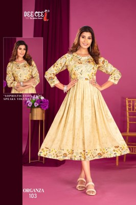 Organza by Deecee Satin stylon digital printed fancy flared kurti catalogue kurtis catalogs