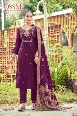 Ossm Monalisa Vol 07 Kurti Catalogs Premium Roman Silk 3 Piece Suit with Heavy Embroidery And Chanderi Jacquard Dupatta Wholesale  kurtis catalogs