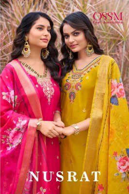 Ossm Nusrat Festive Suit Set Premium Roman Silk Heavy Embroidery Pocket Pant And Digital Jacquard Dupatta Wholesale kurti pant with dupatta Catalogs