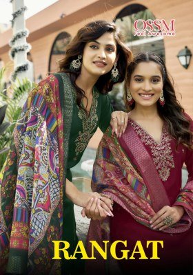 Ossm Rangat Festival Collection Premium Roman Silk Kurti Set with Heavy Embroidery Astar And Pant Pocket Jacquard Digital Print Dupatta Wholesale Ossm Kurti catalogue